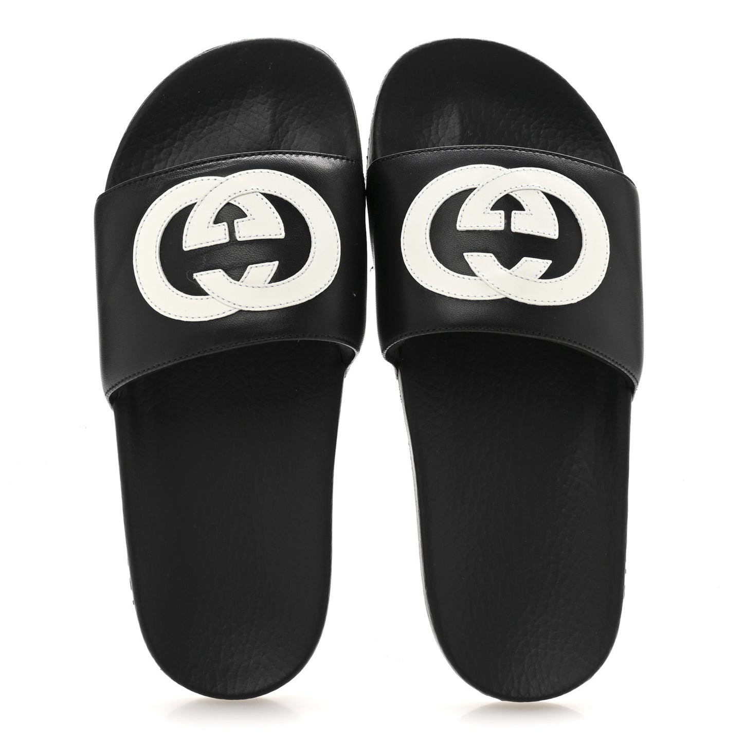 Nappa Miro Soft Calfskin Womens Interlocking G Slide Sandals 38 Black White