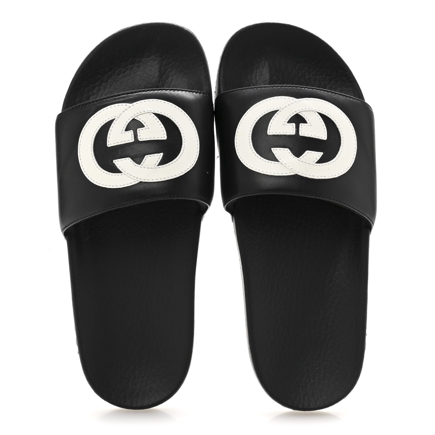 Gucci Nappa Miro Soft Calfskin Womens Interlocking G Slide Sandals 38 Black White 2 of 11