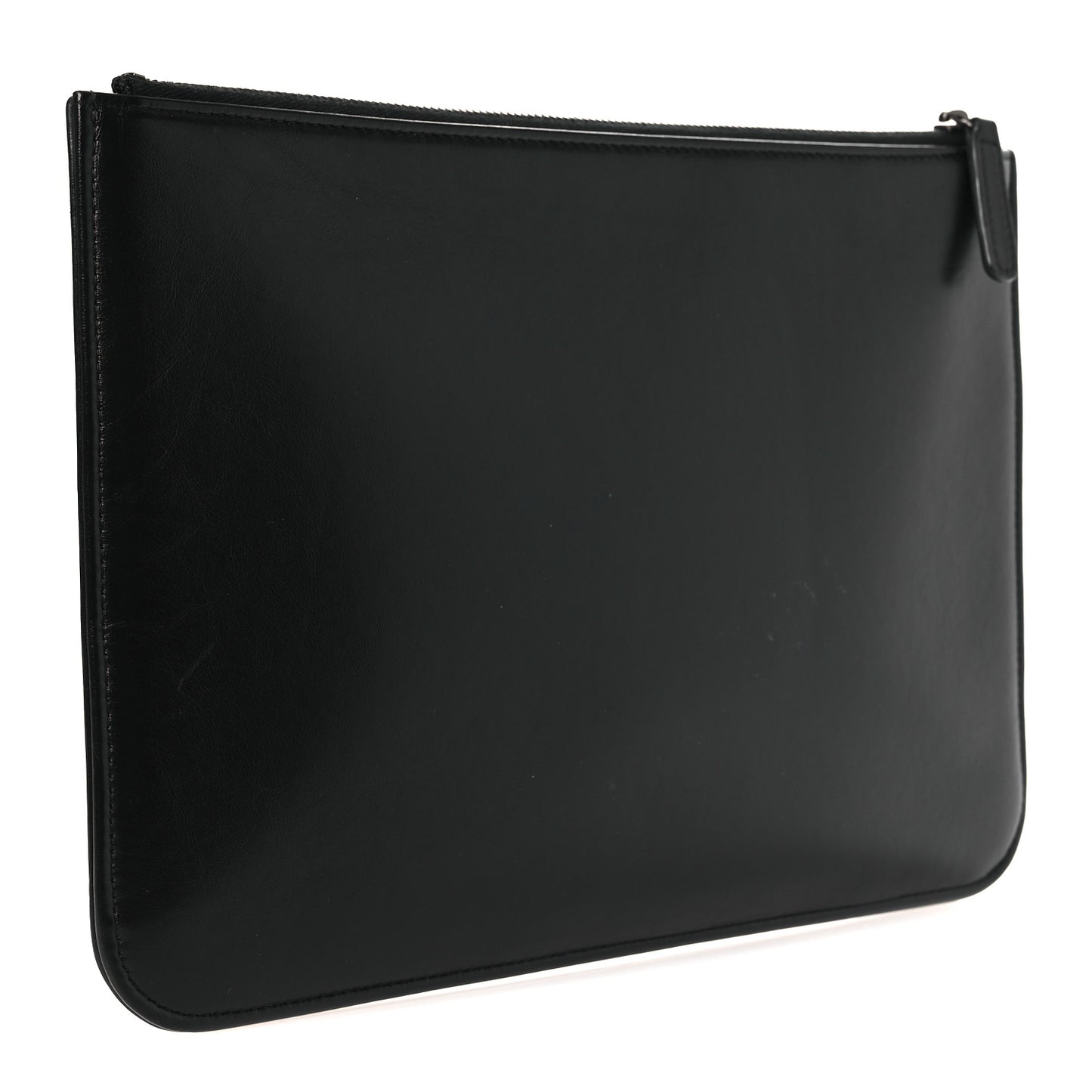 Shiny Calfskin Crystal Pearl Logo Cosmetic Case Black