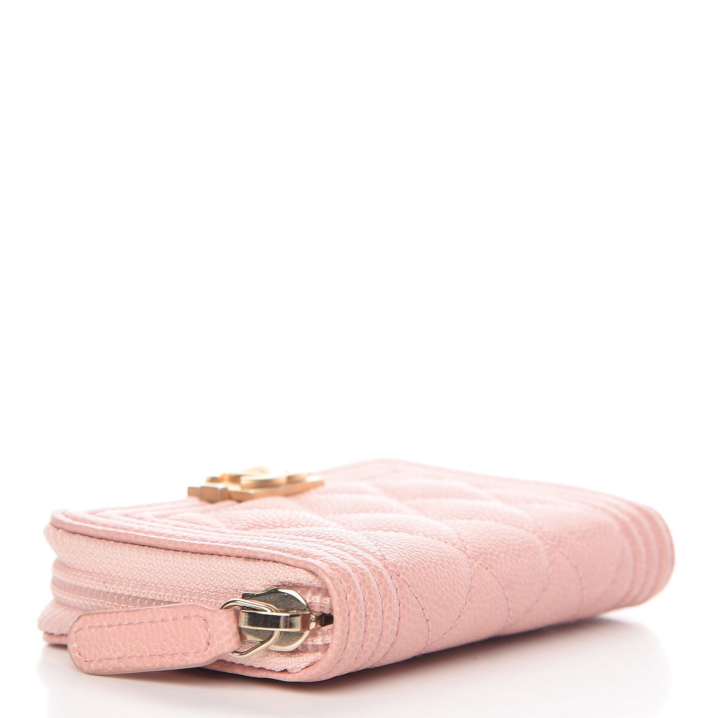 Caviar Quilted Boy Zip Around Coin Purse Wallet Pink