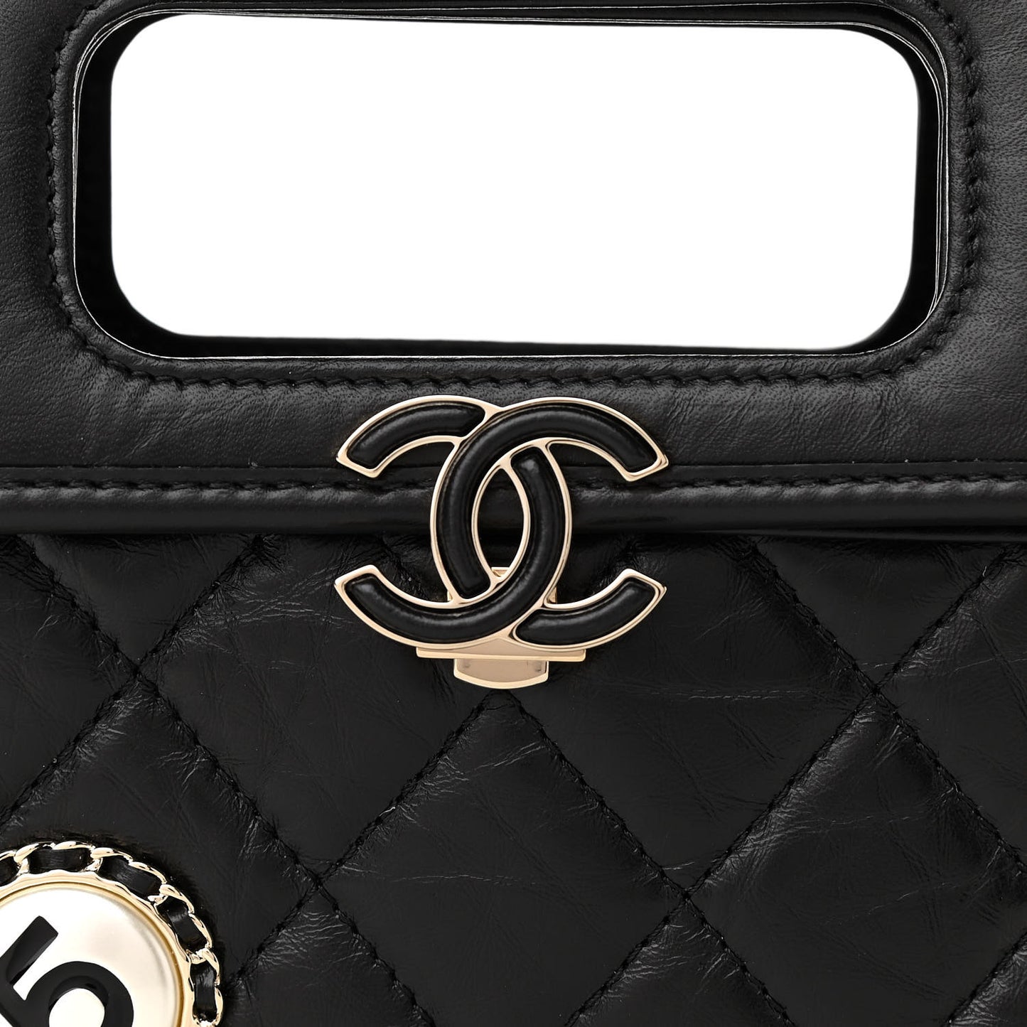 Aged Calfskin Charms Flap Bag Black