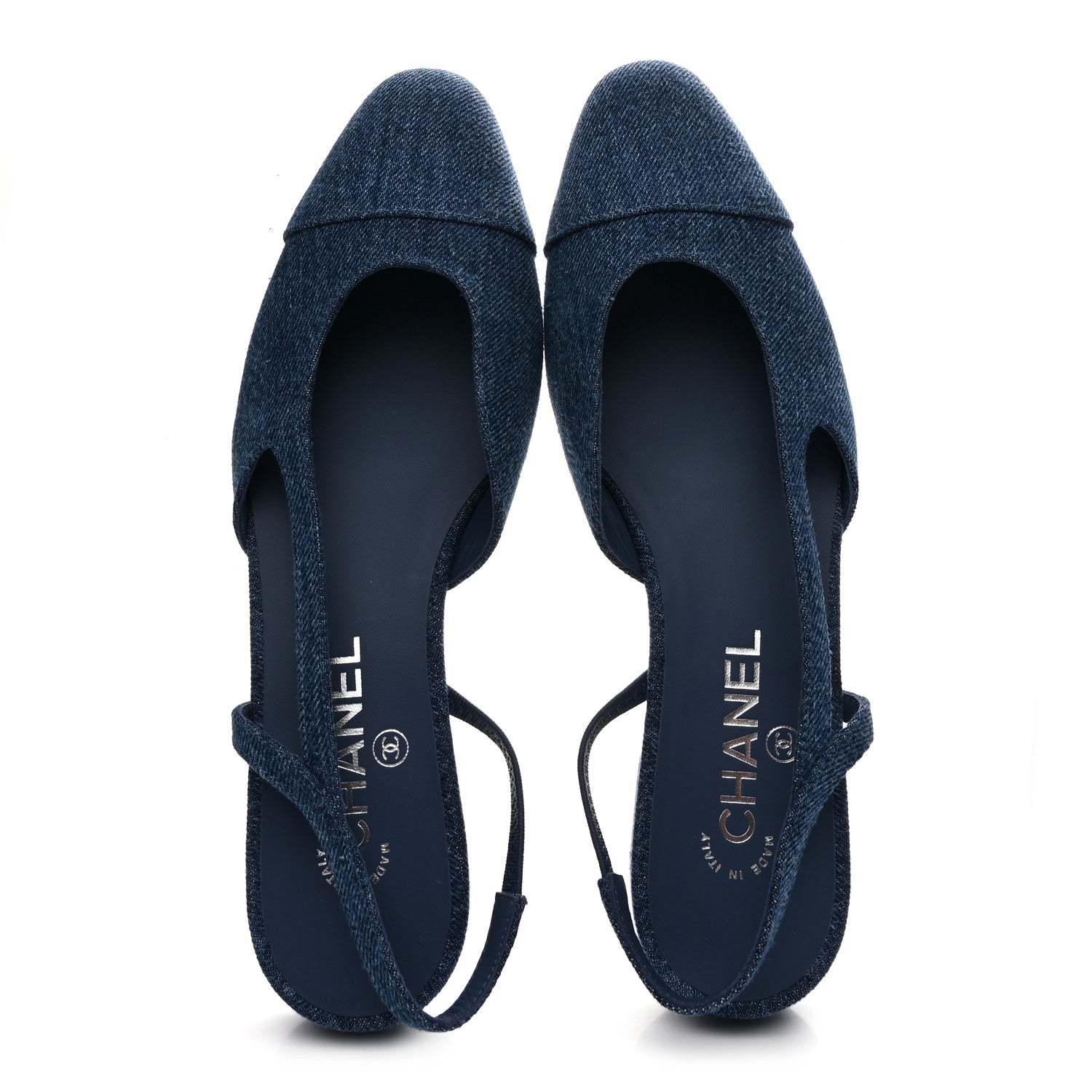Chanel Denim Cap Toe CC Slingback Flats 38.5 Light Blue 1834014