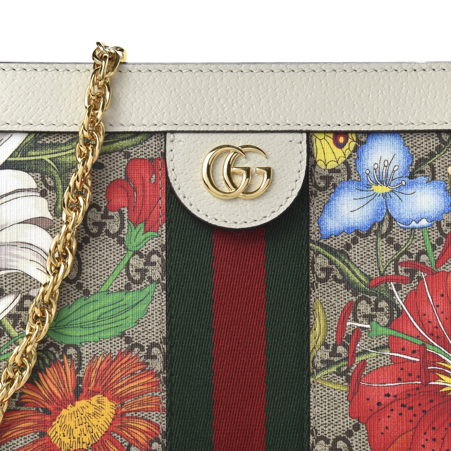 GG Supreme Monogram Flora Web Small Ophidia Chain Shoulder Bag White