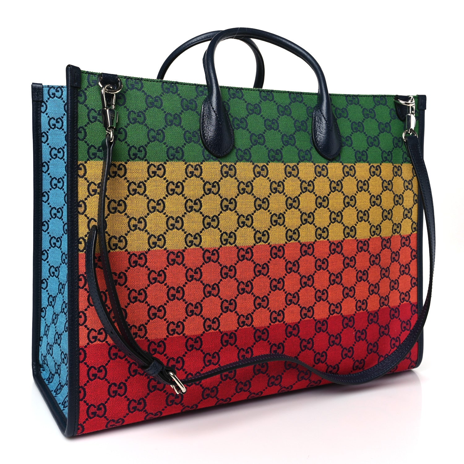 Gucci Monogram Multicolor Textured Dollar Calfskin Medium Retro Interlocking G Tote Bag Blue Rainbow Light Blue 3 of 10
