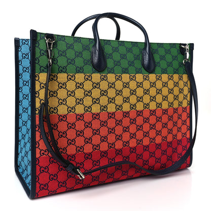 Gucci Monogram Multicolor Textured Dollar Calfskin Medium Retro Interlocking G Tote Bag Blue Rainbow Light Blue 3 of 10
