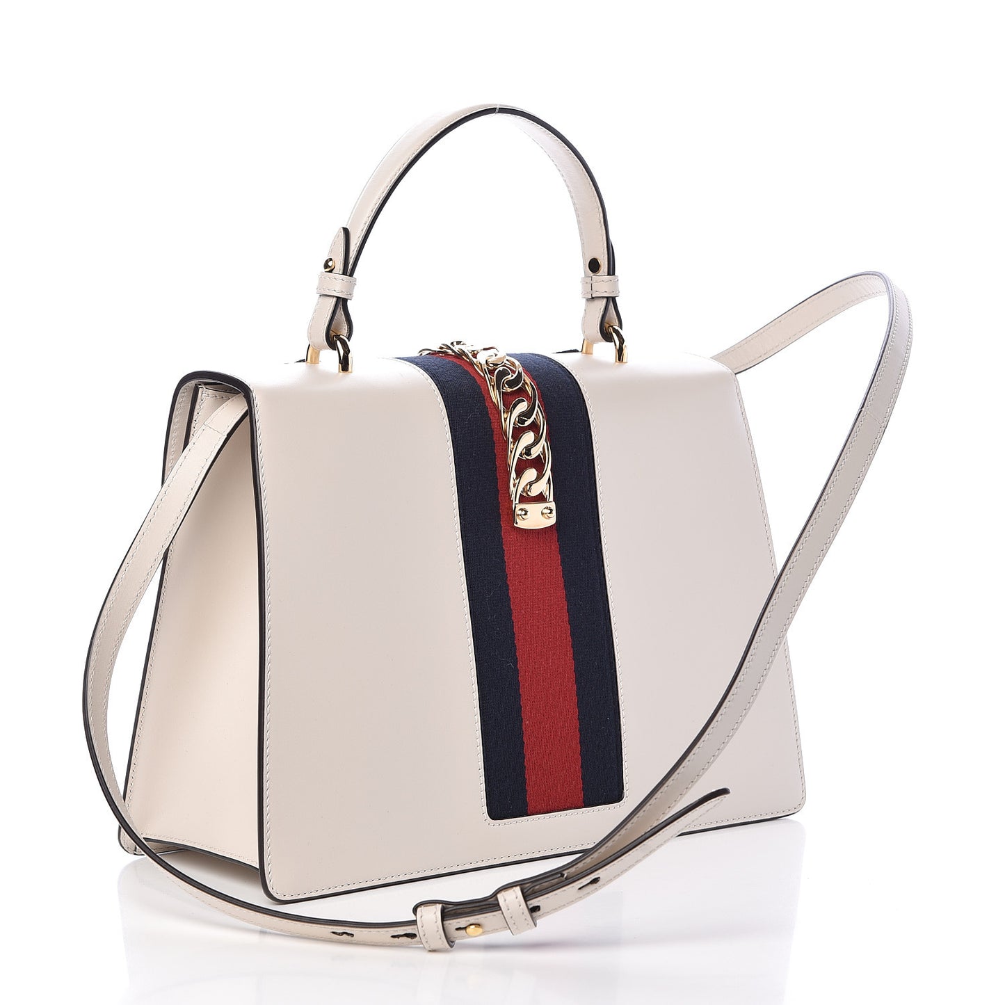 Calfskin Embroidered Medium Sylvie Top Handle Bag White