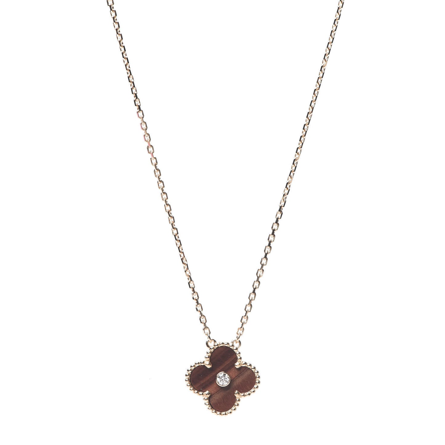 18K Rose Gold Diamond Bulls Eye Vintage Alhambra Pendant Necklace