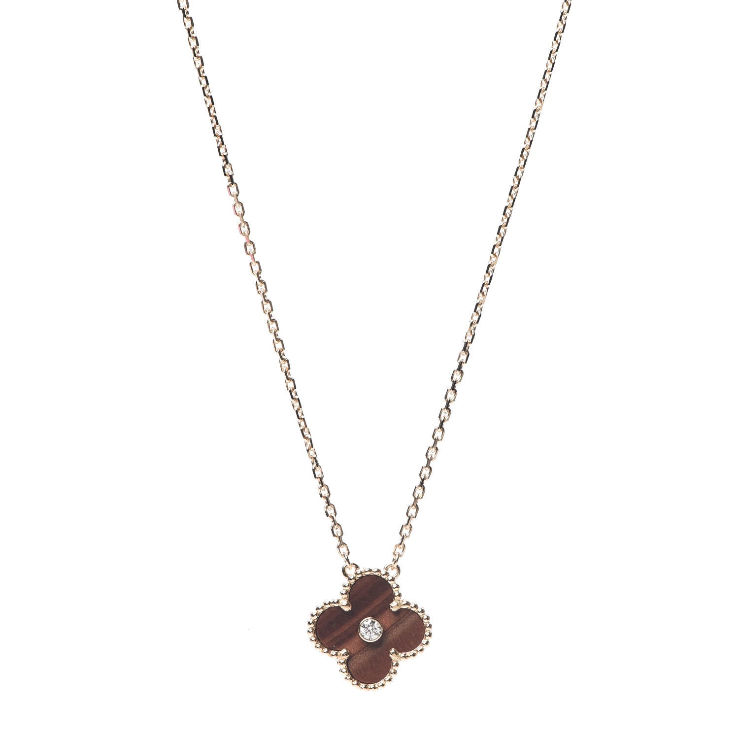 Van Cleef & Arpels 18K Rose Gold Diamond Bulls Eye Vintage Alhambra Pendant Necklace 1 of 7