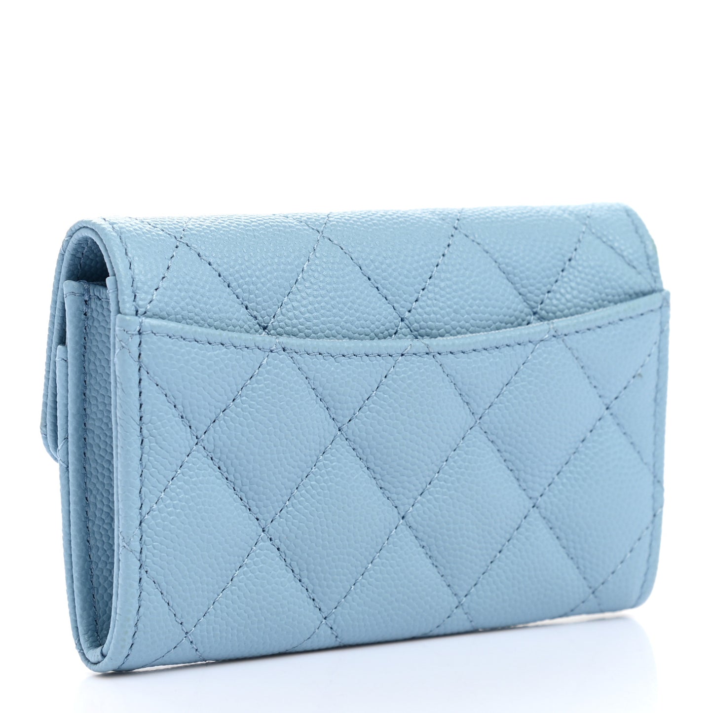 Caviar Quilted Flap Card Holder Wallet Light Blue