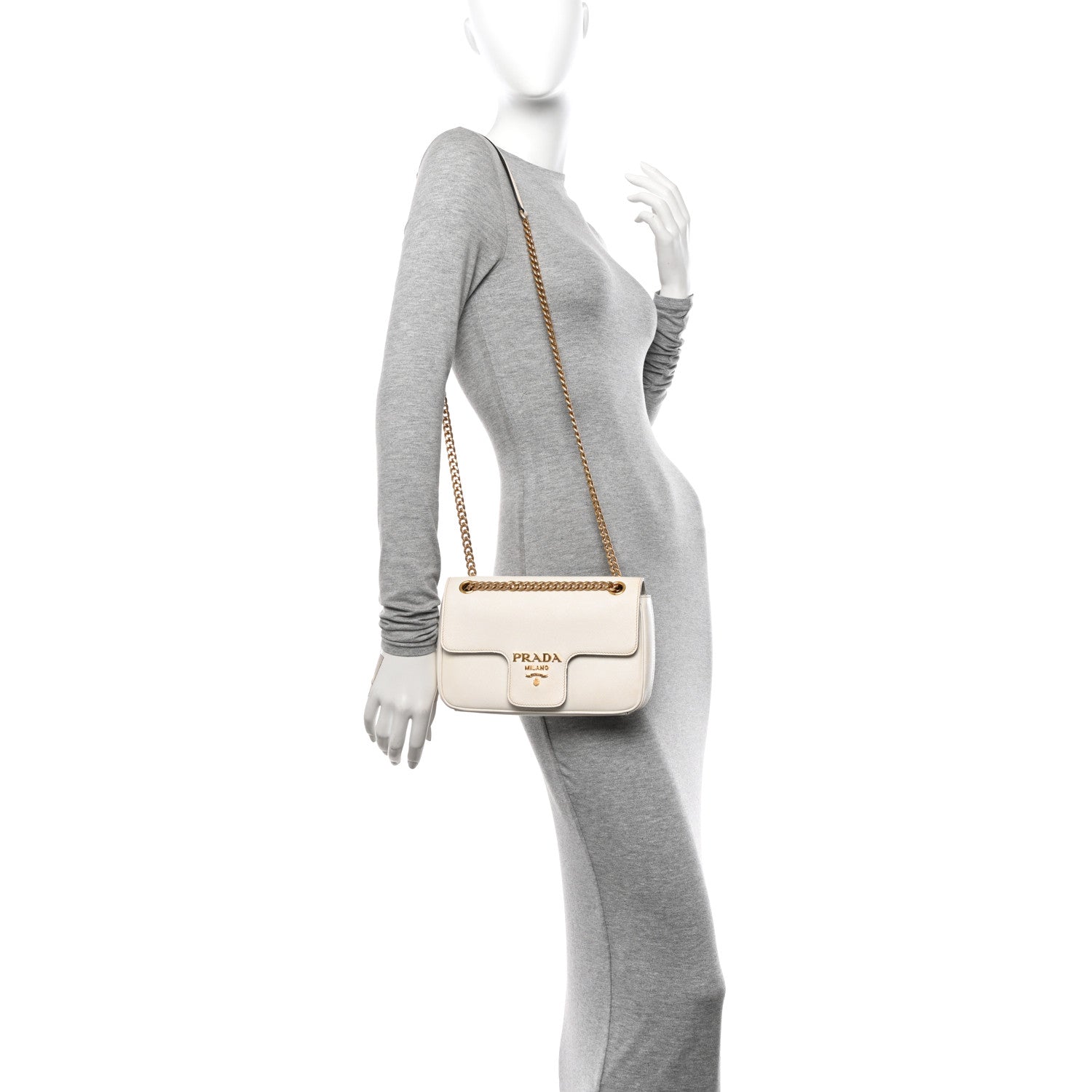 Prada Saffiano Flap Shoulder Bag Bianco 2 of 12