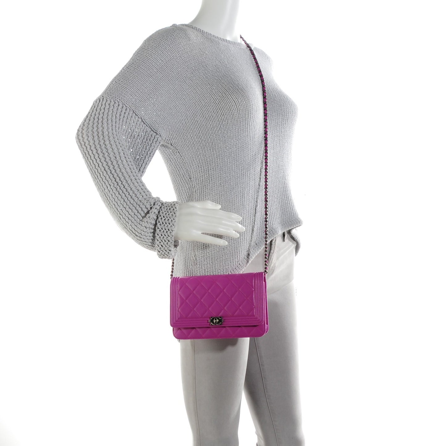 Lambskin Quilted Boy Wallet On Chain WOC Purple