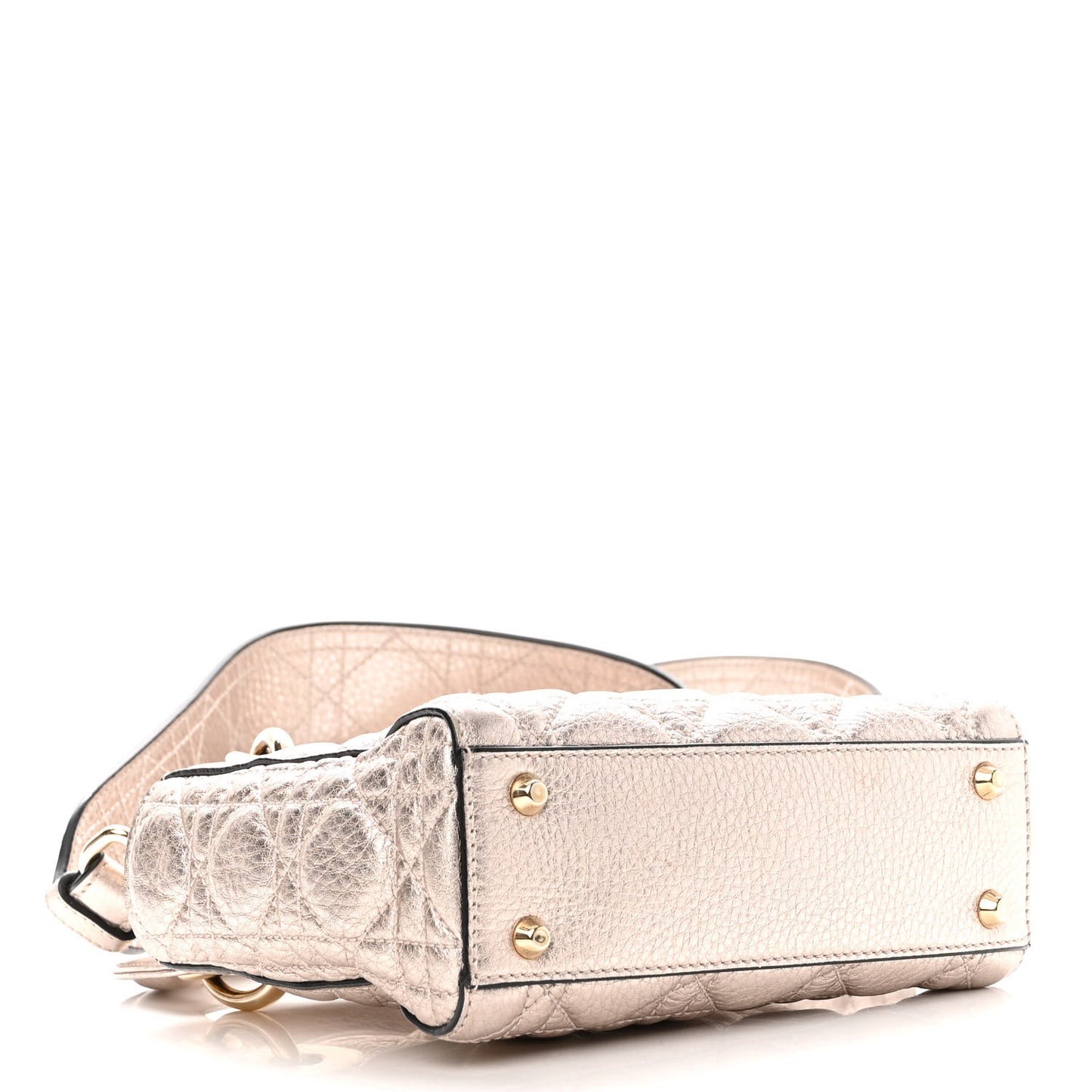 Metallic Lambskin Cannage Mini Lady Dior Pink