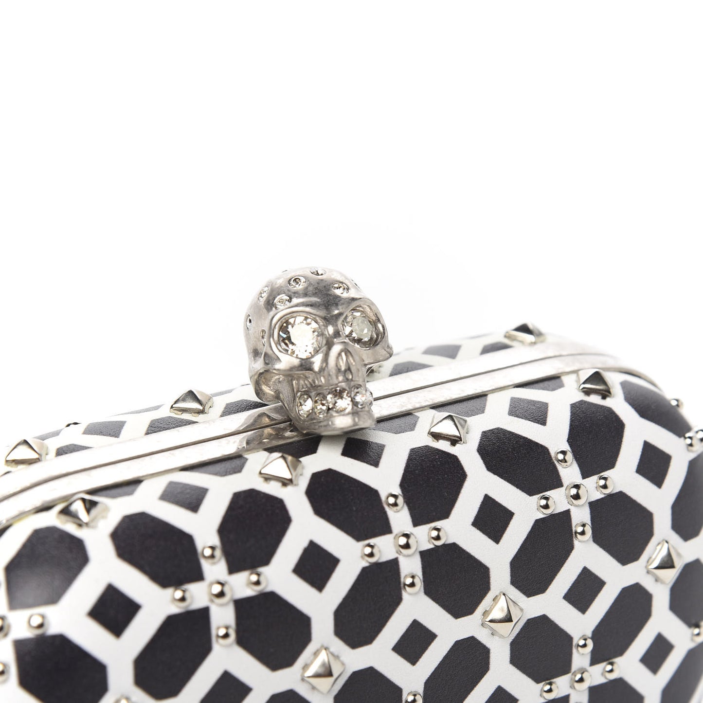 Lambskin Studded Skull Box Clutch Ivory Black
