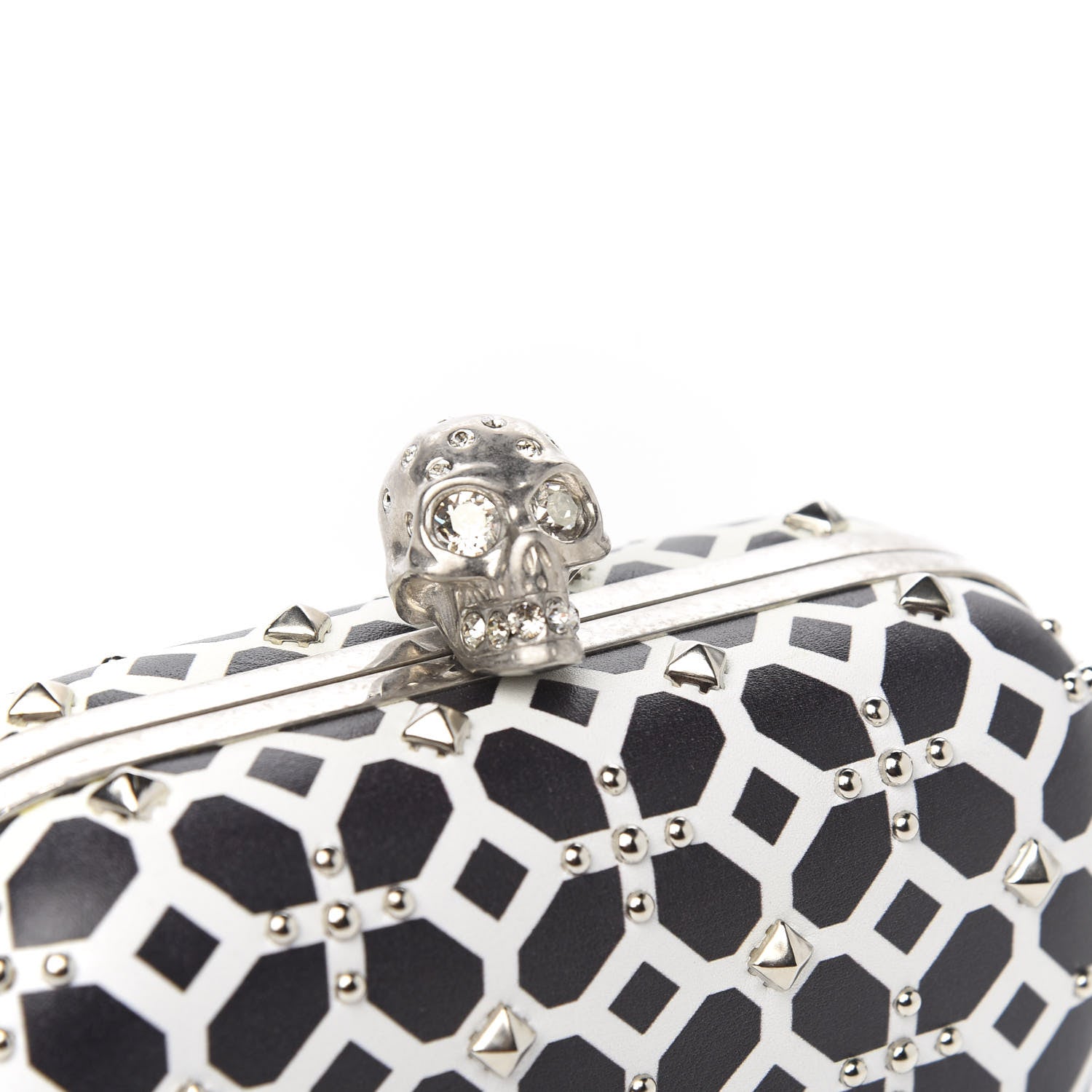 Alexander McQueen Lambskin Studded Skull Box Clutch Ivory Black 9 of 9