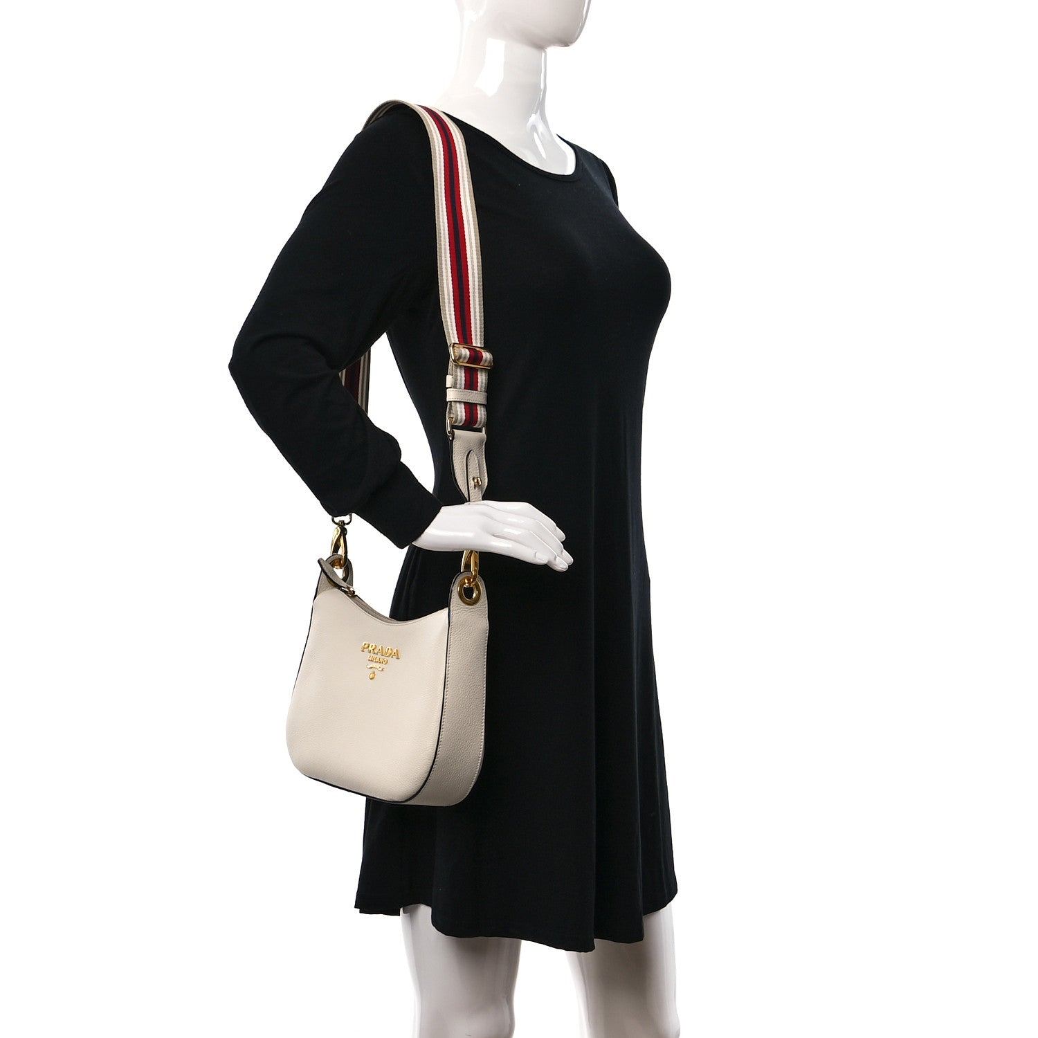 Prada Vitello Daino Zippered Messenger Hobo White 2 of 8