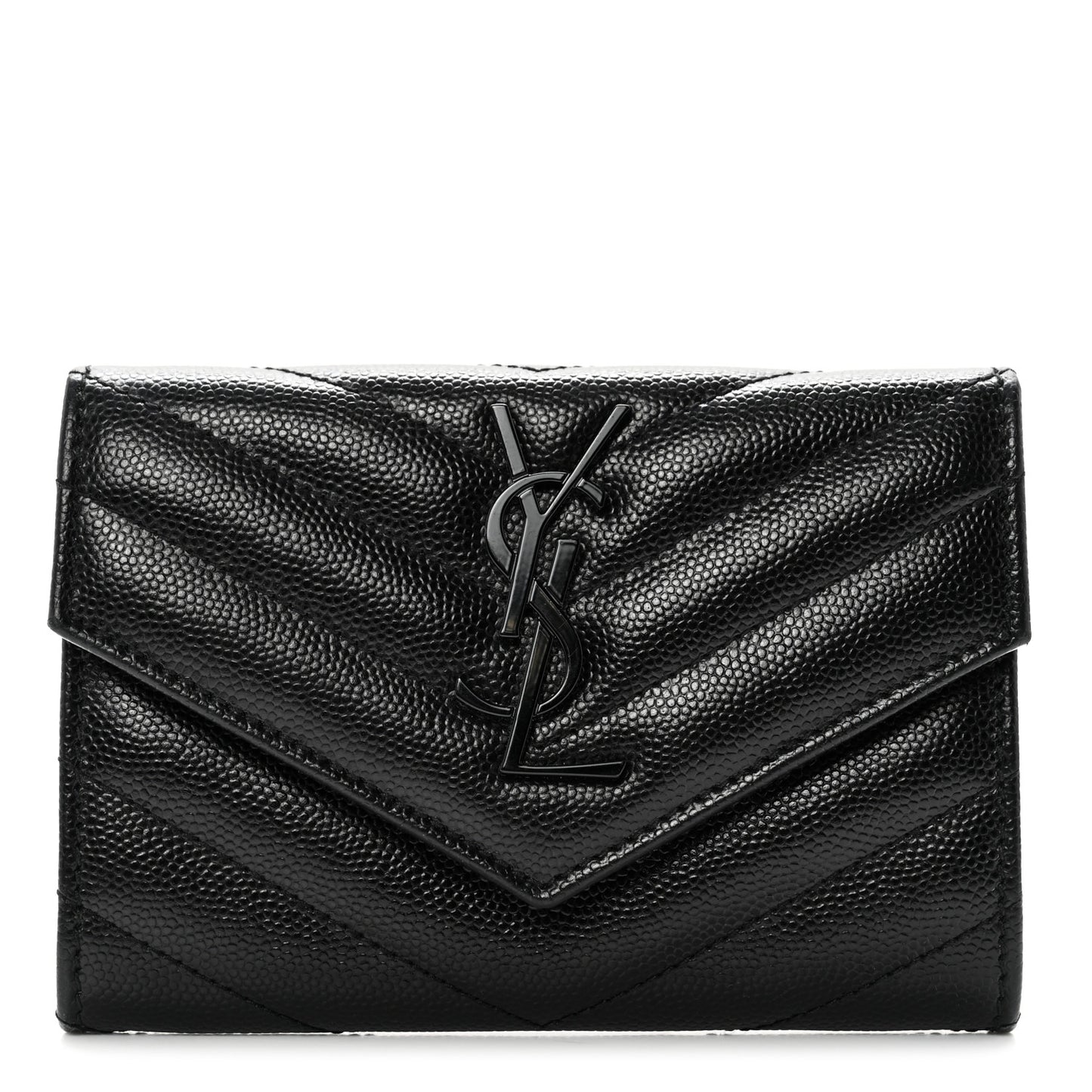 Grain De Poudre Matelasse Chevron Small Monochrome Monogram Envelope Wallet Black