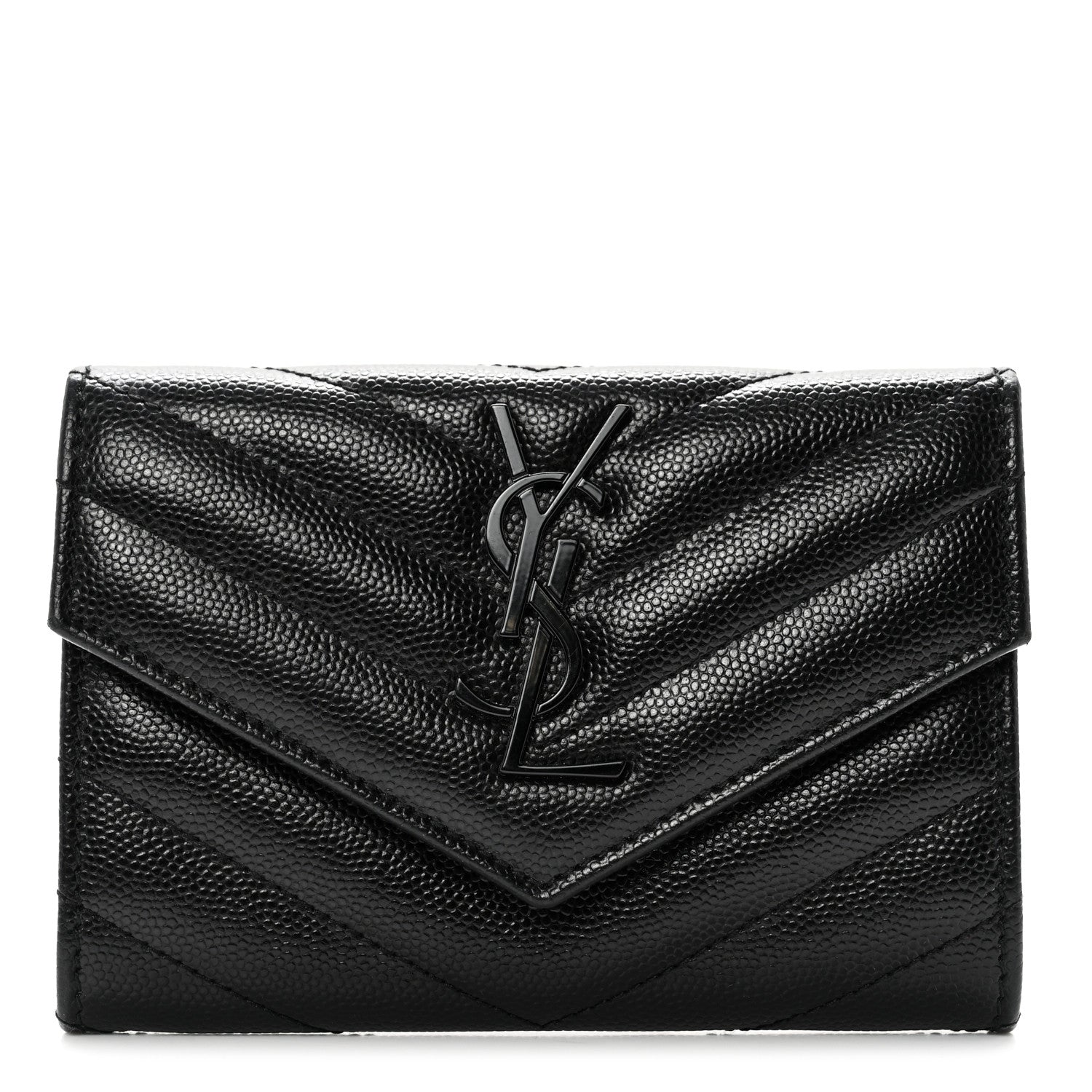 Saint Laurent Grain De Poudre Matelasse Chevron Small Monochrome Monogram Envelope Wallet Black 1 of 11