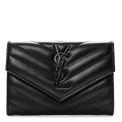 Saint Laurent Grain De Poudre Matelasse Chevron Small Monochrome Monogram Envelope Wallet Black 1 of 11