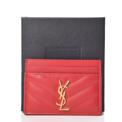 Saint Laurent Grain De Poudre Matelasse Chevron Monogram Credit Card Case New Red 8 of 8