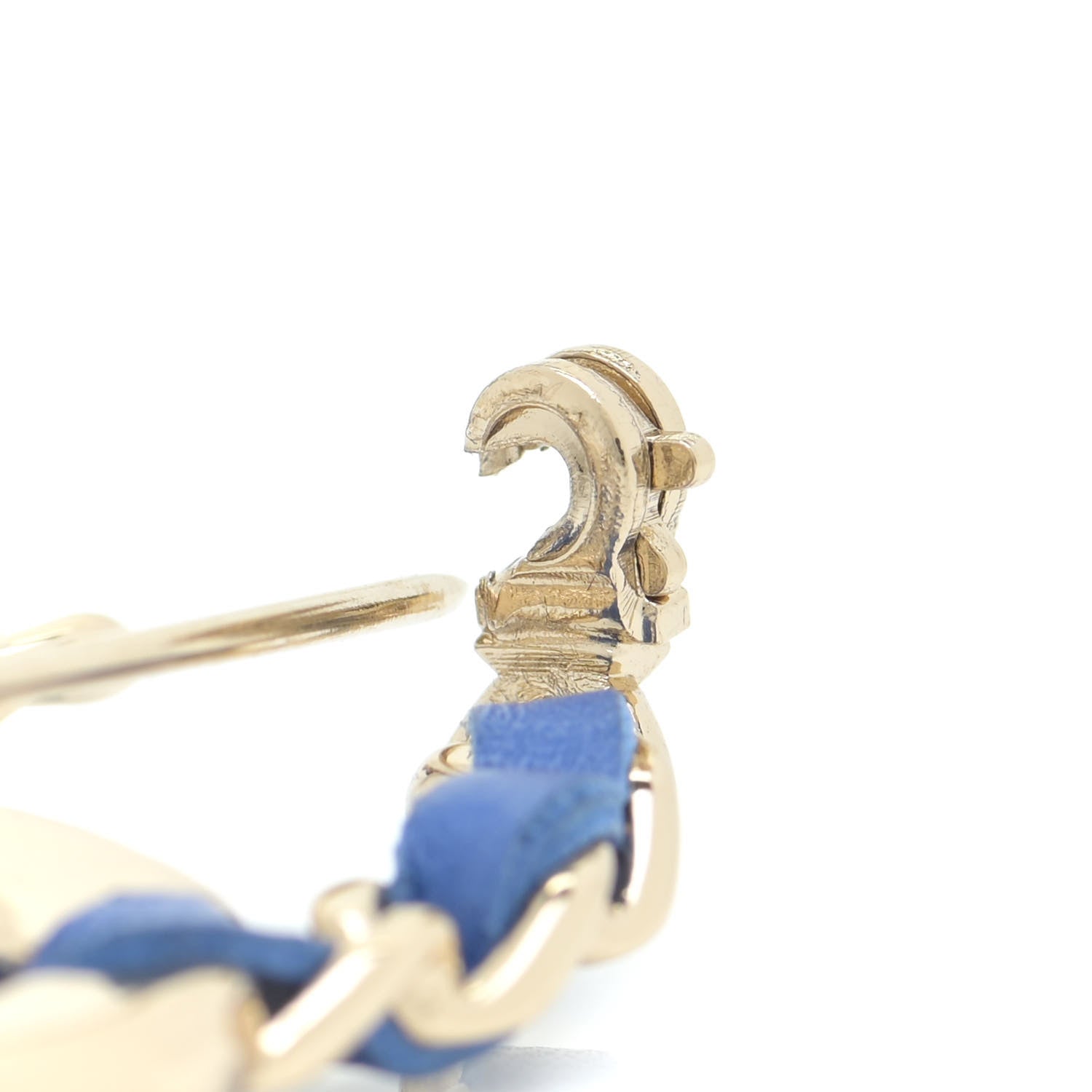 Chanel Lambskin Baguette Crystal CC Chain Brooch Blue Gold 3 of 4