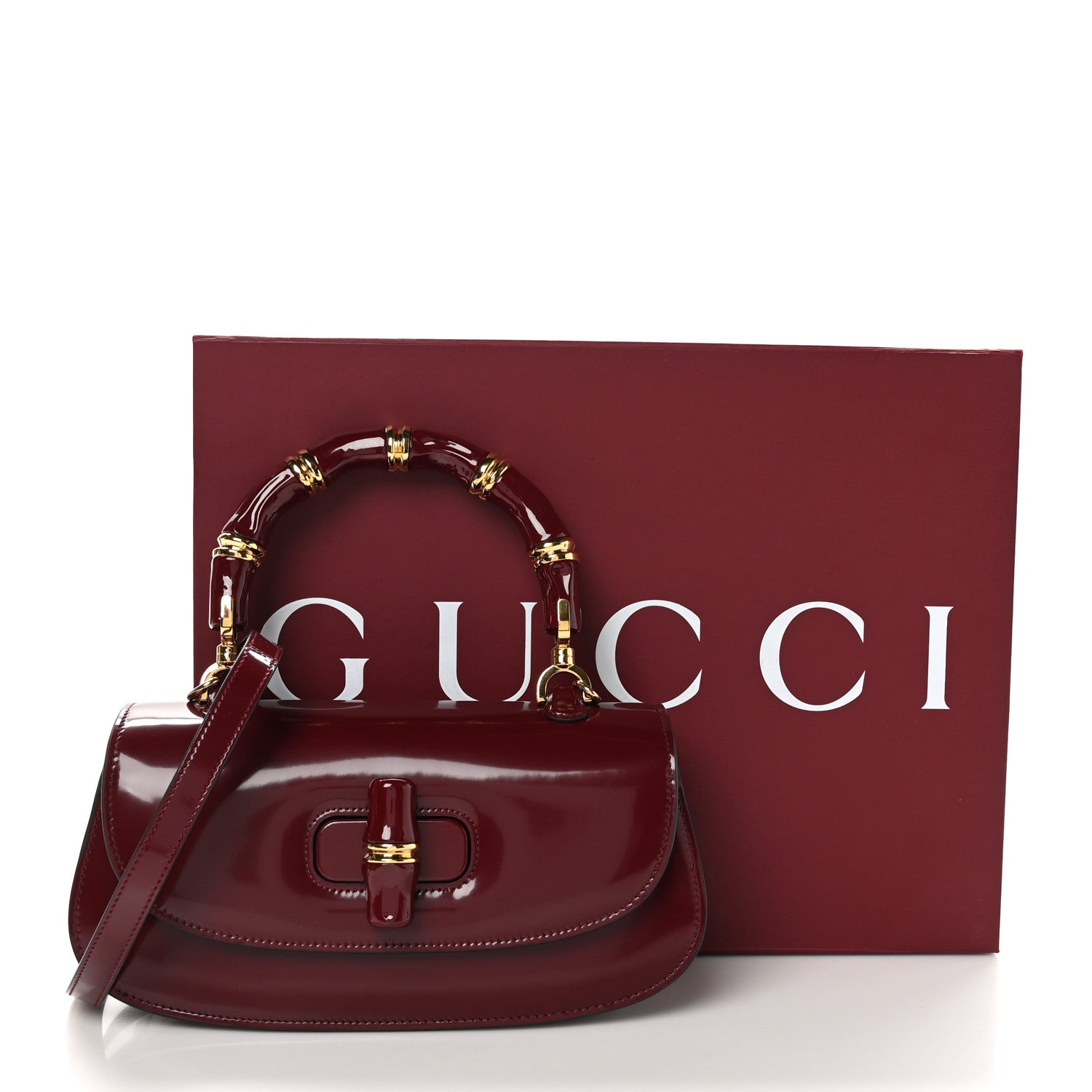 vava dudu GUCCI ハンドバッグ Gucci Shiny Polished Calfskin Medium Bamboo Diva Rosso Ancora Red