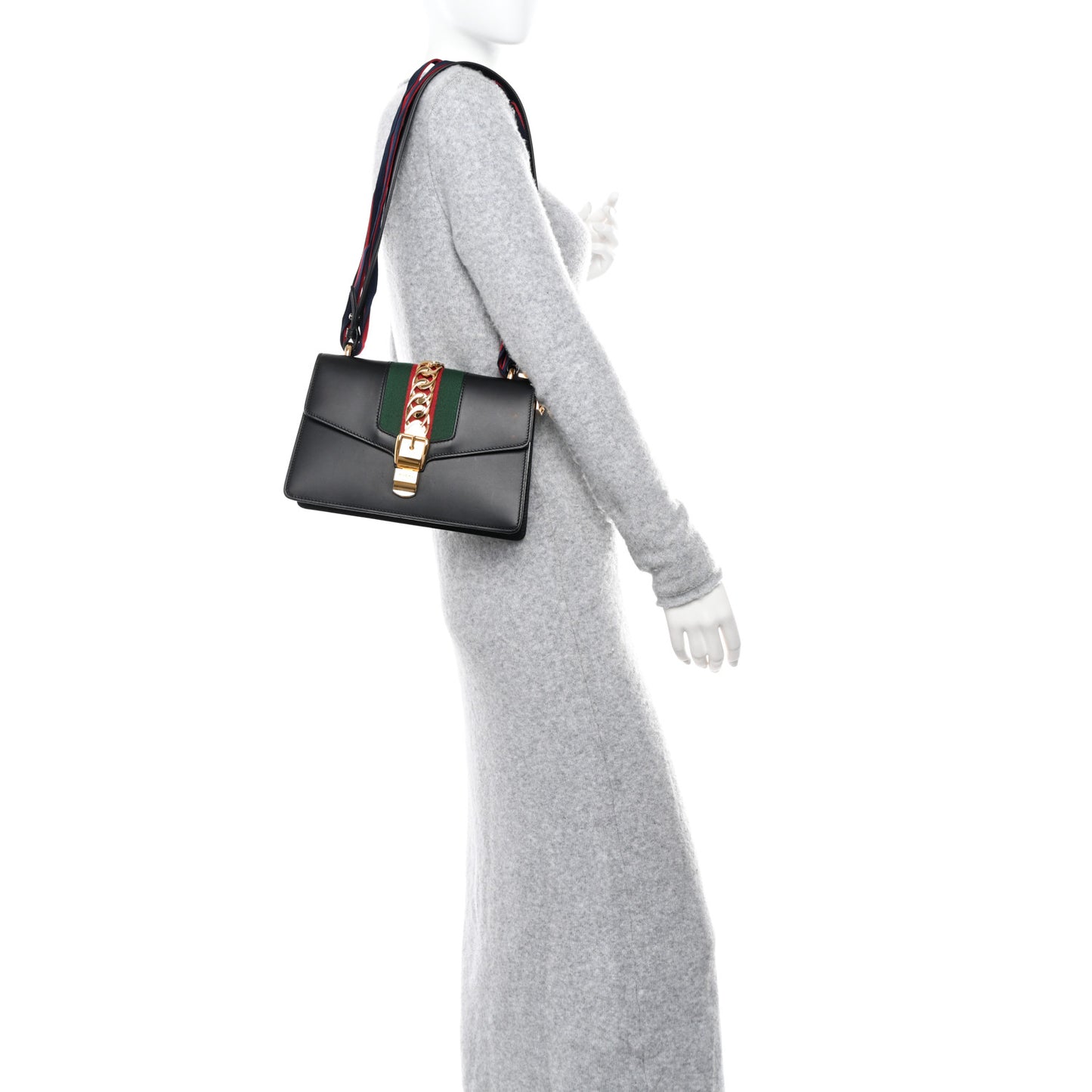 Calfskin Small Sylvie Shoulder Bag Black