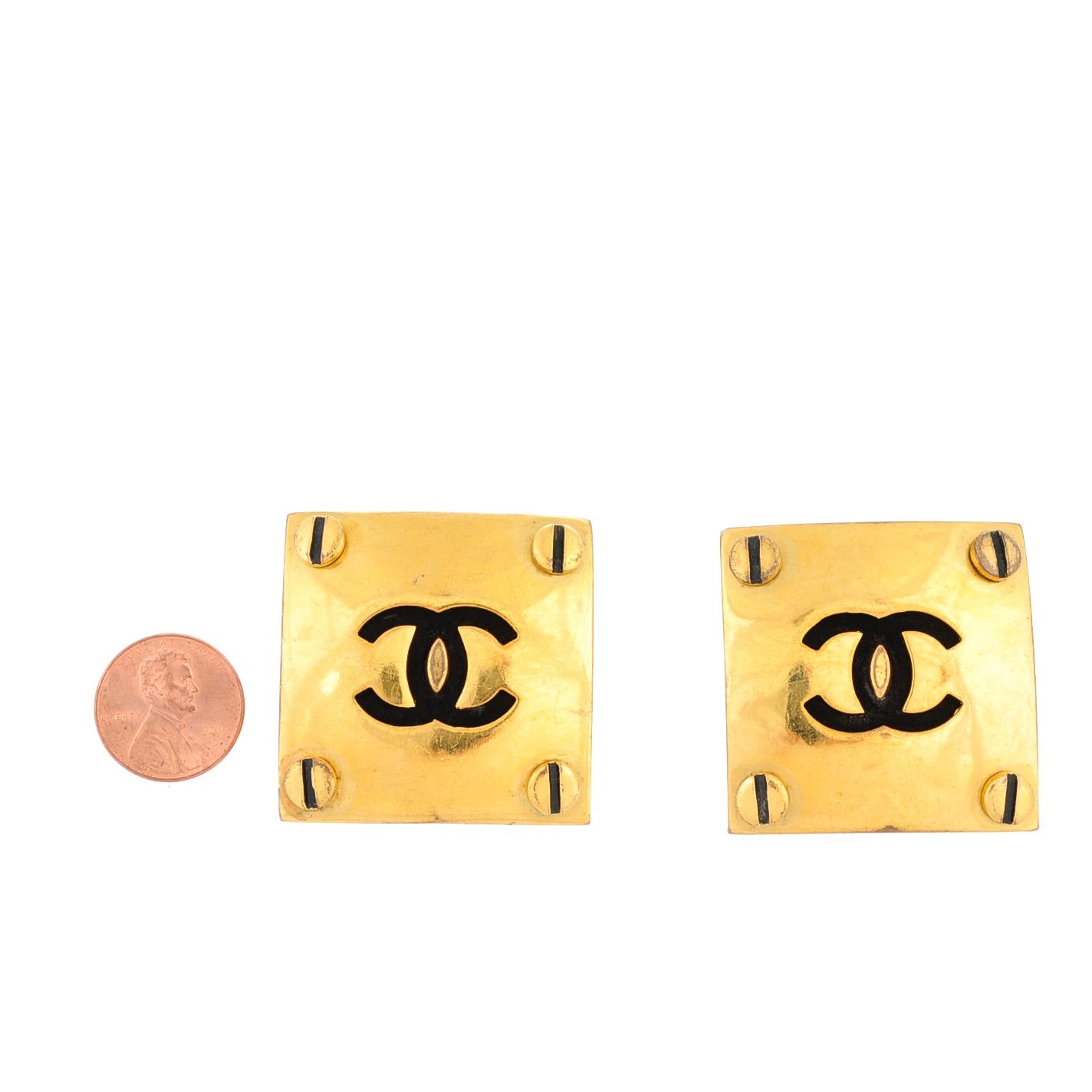 Square CC Clip On Earrings Gold