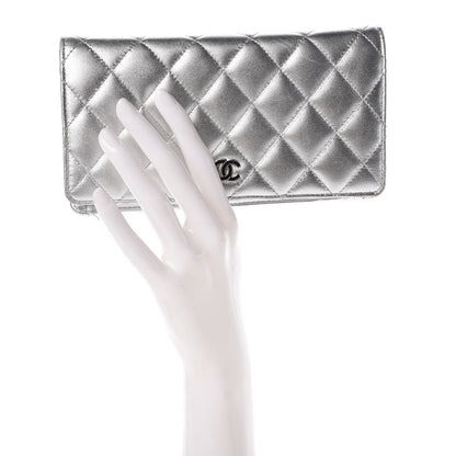 Chanel Metallic Lambskin Quilted Yen Wallet Silver 2 of 19