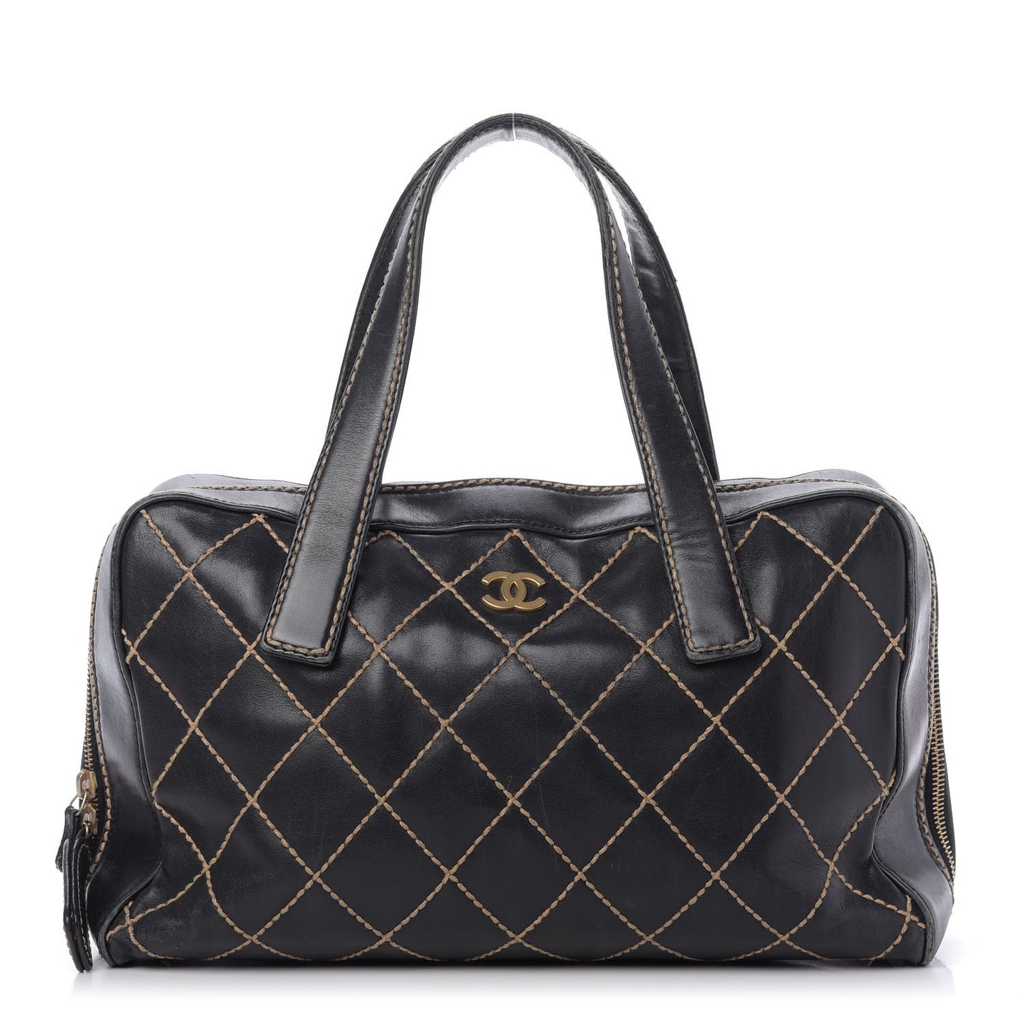 Calfskin Wild Stitch Top Handle Bag Black