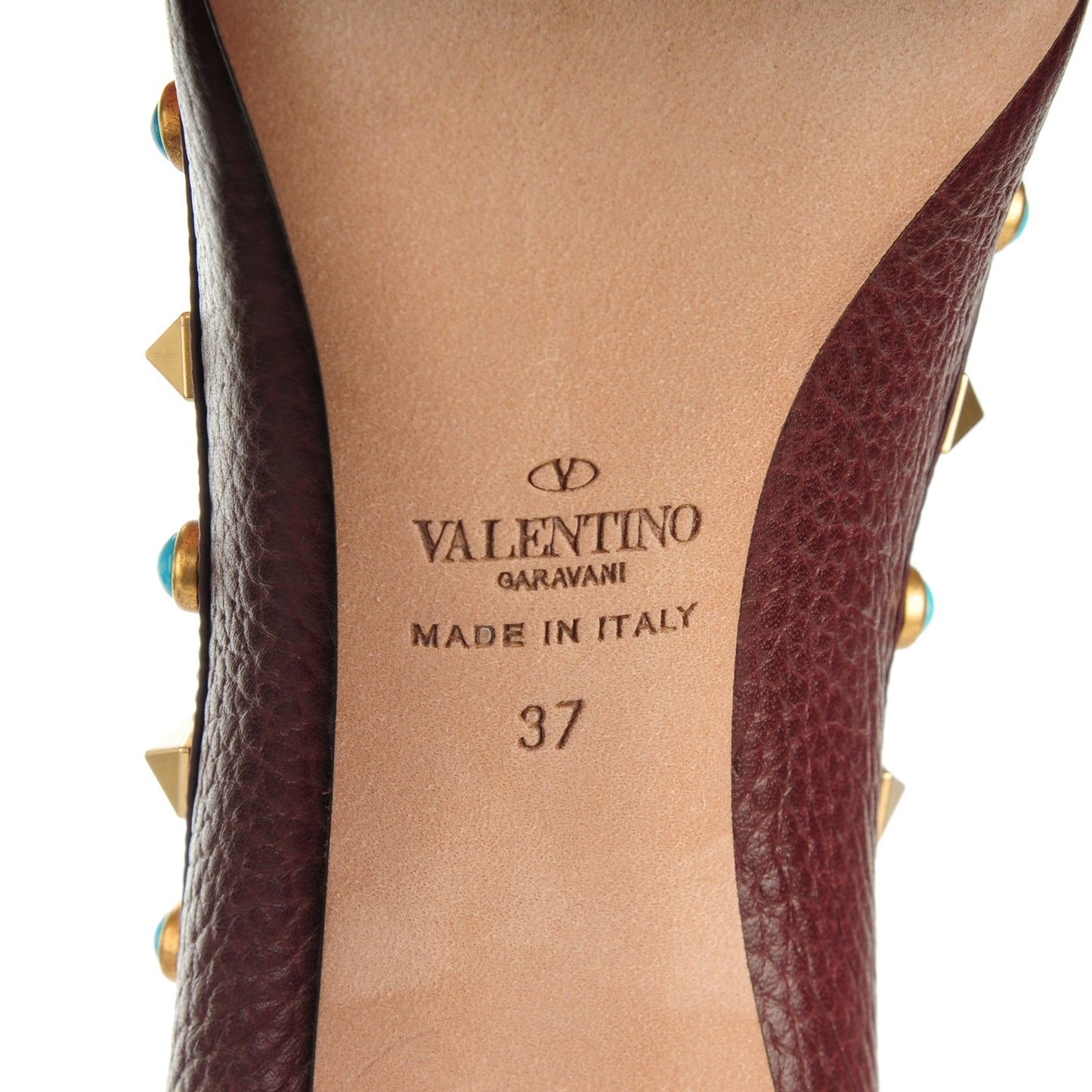 Pebbled Calfskin Rockstud Rolling 100mm Pumps 37 Rubin