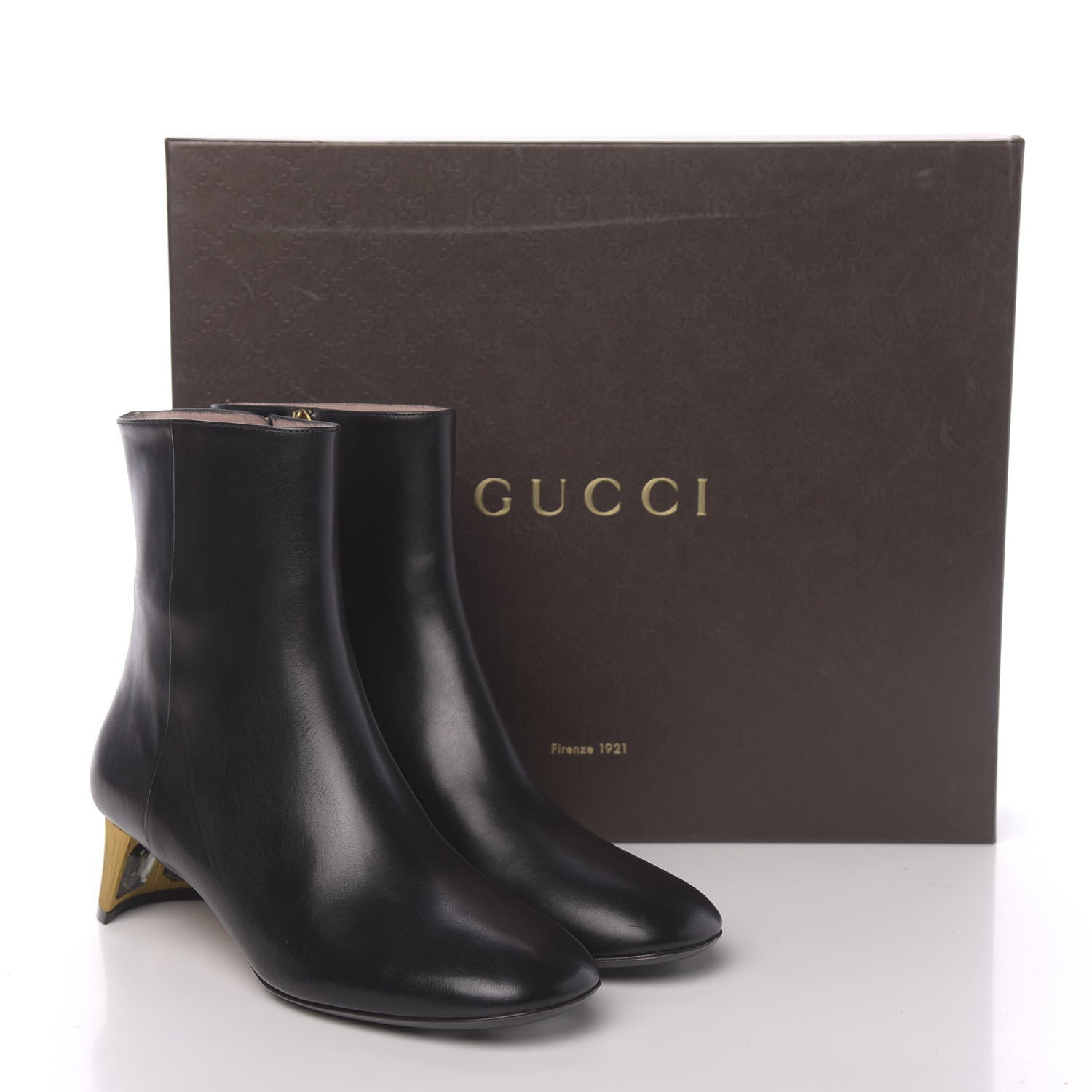 Gucci Calfskin Diamond Heel Ankle Boots 37 Black 9 of 9