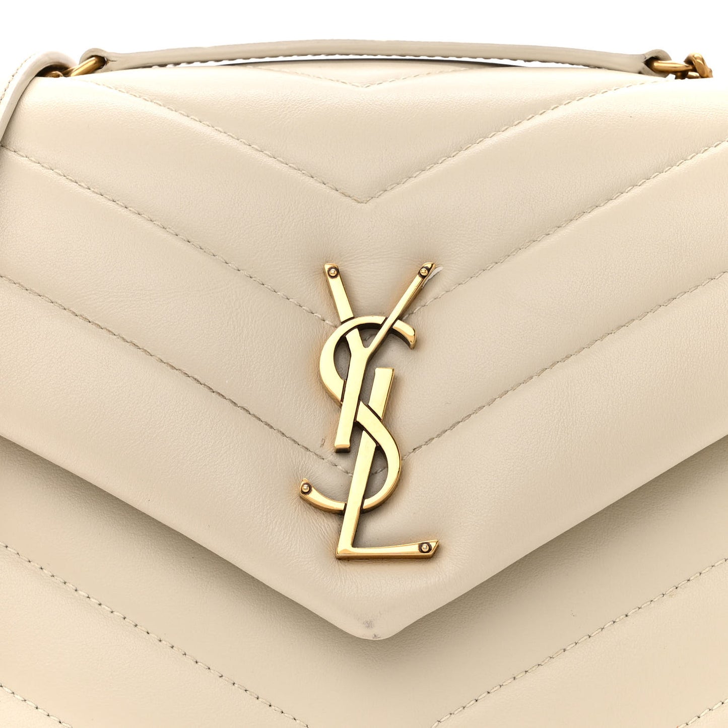 Calfskin Y Quilted Monogram Small Loulou Chain Satchel Crema Soft