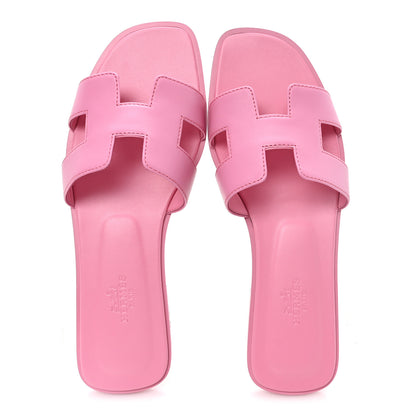 Hermes Box Calfskin Oran Sandals 37.5 Rose Petale 2 of 9