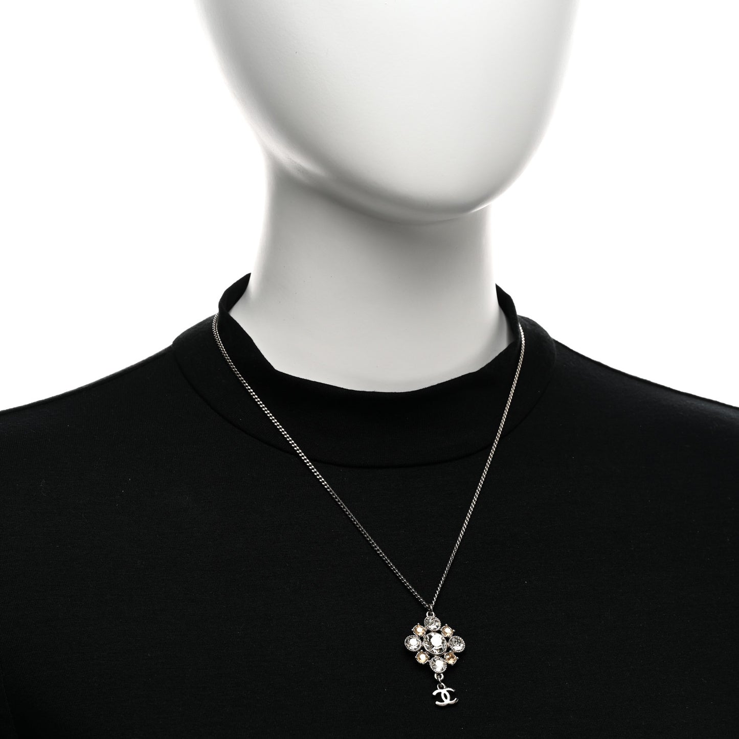 Crystal CC Drop Pendant Necklace Silver