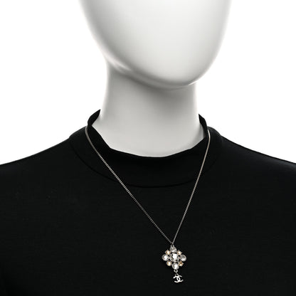 Chanel Crystal CC Drop Pendant Necklace Silver 2 of 5