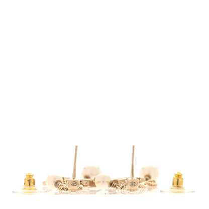 Chanel Metal Pearl Chain Charm Drop Earrings Gold 3 of 4