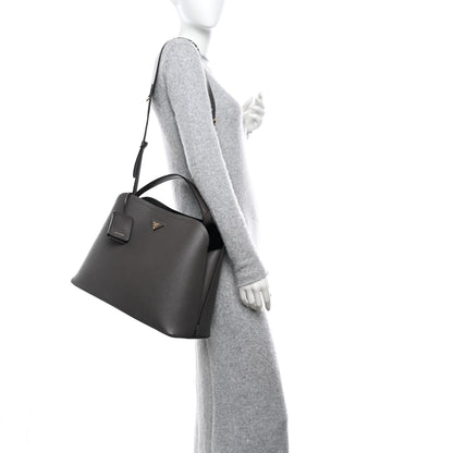 Prada Saffiano Cuir Matinee Tote Fumo Black 2 of 13
