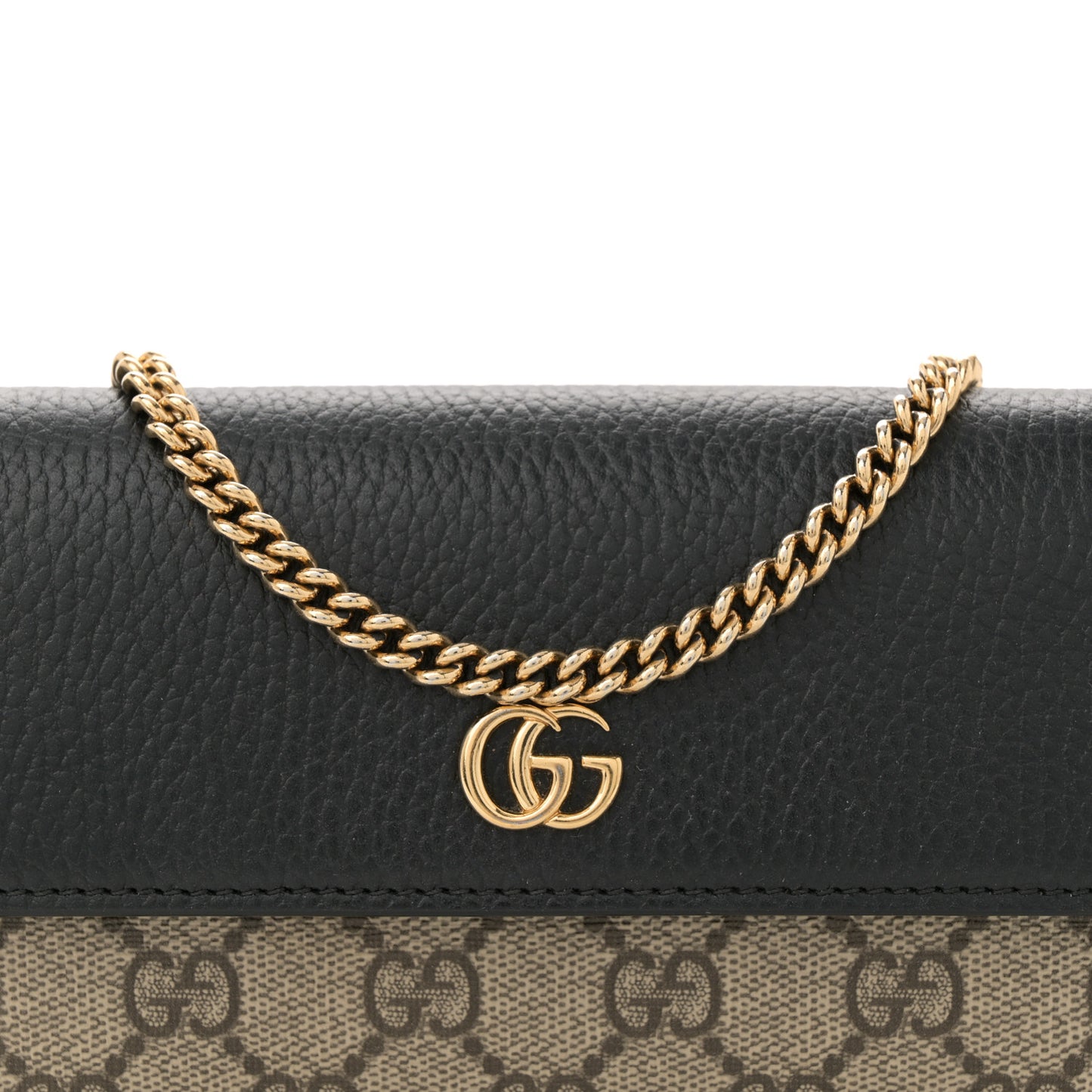 Dollar Calfskin GG Supreme Monogram Petite GG Marmont Wallet Chain Bag Black Beige Ebony