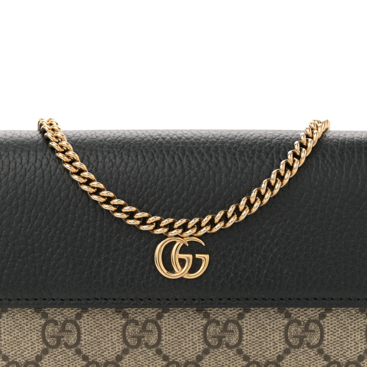 Gucci Dollar Calfskin GG Supreme Monogram Petite GG Marmont Wallet Chain Bag Black Beige Ebony 8 of 13