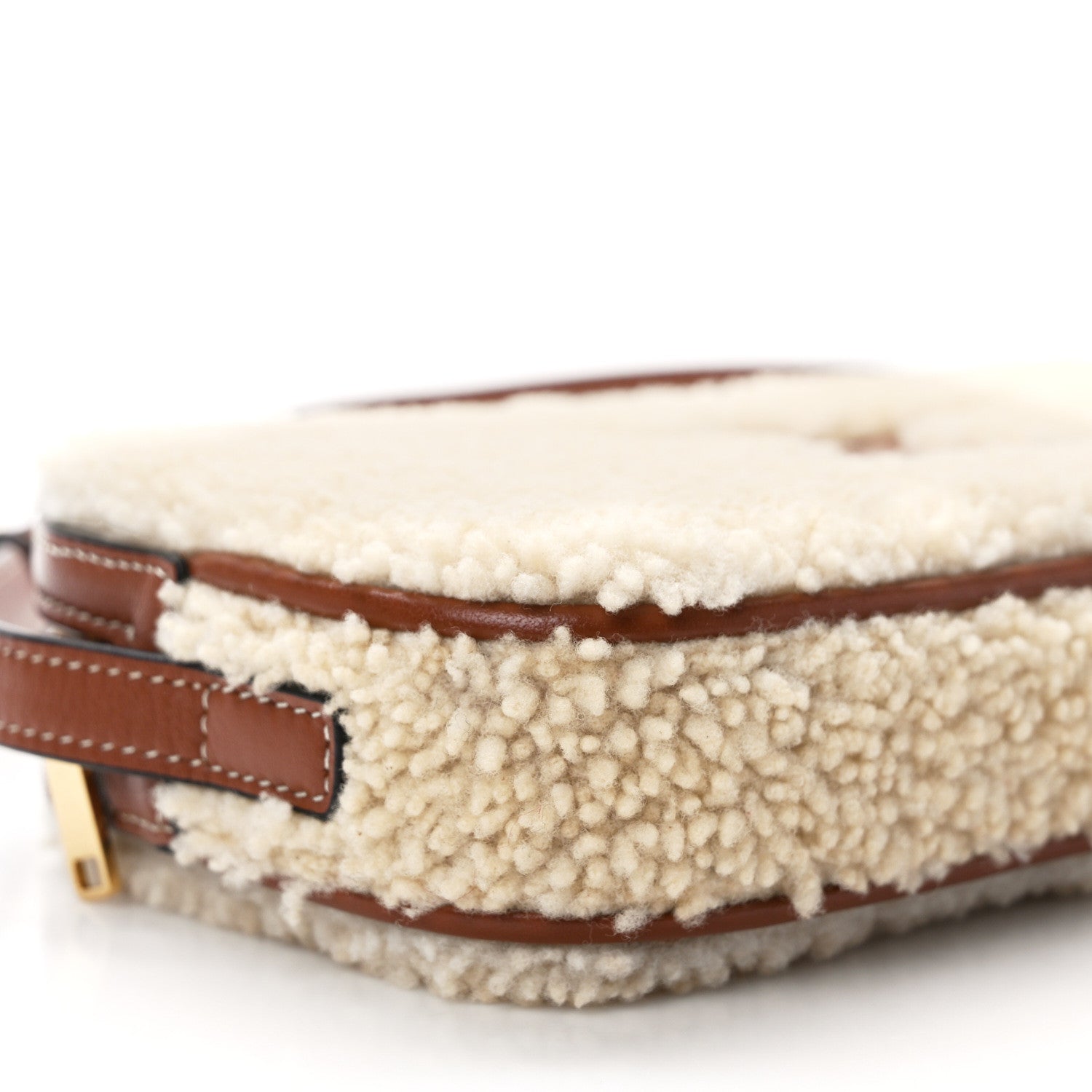 Celine Shearling Calfskin Cuir Triomphe Mini Camera Shoulder Bag Natural Tan 9 of 11