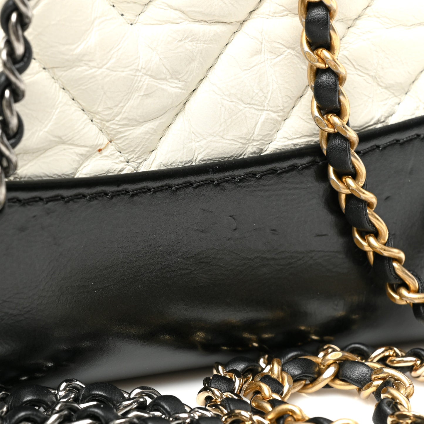 Aged Calfskin Chevron Quilted Small Gabrielle Backpack Black White