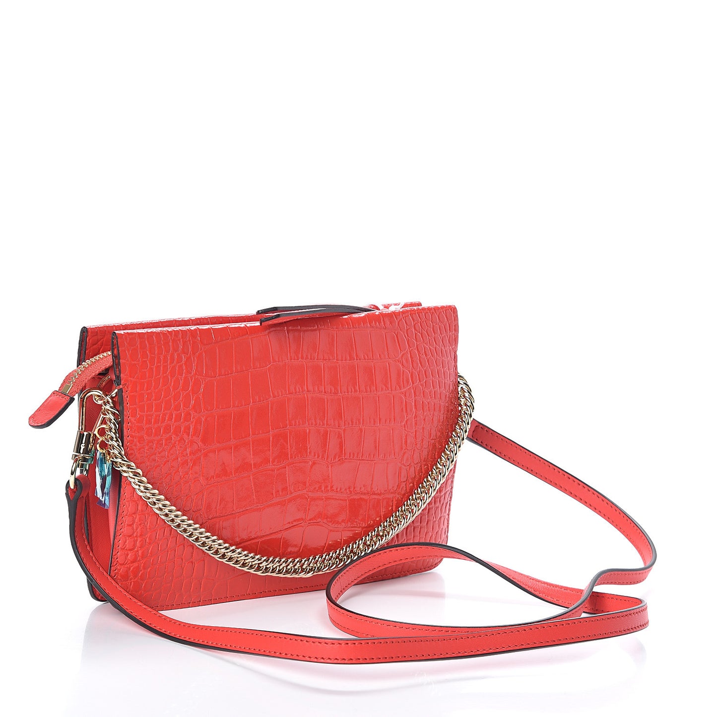 Calfskin Crocodile Embossed Cross 3 Crossbody Bag Red