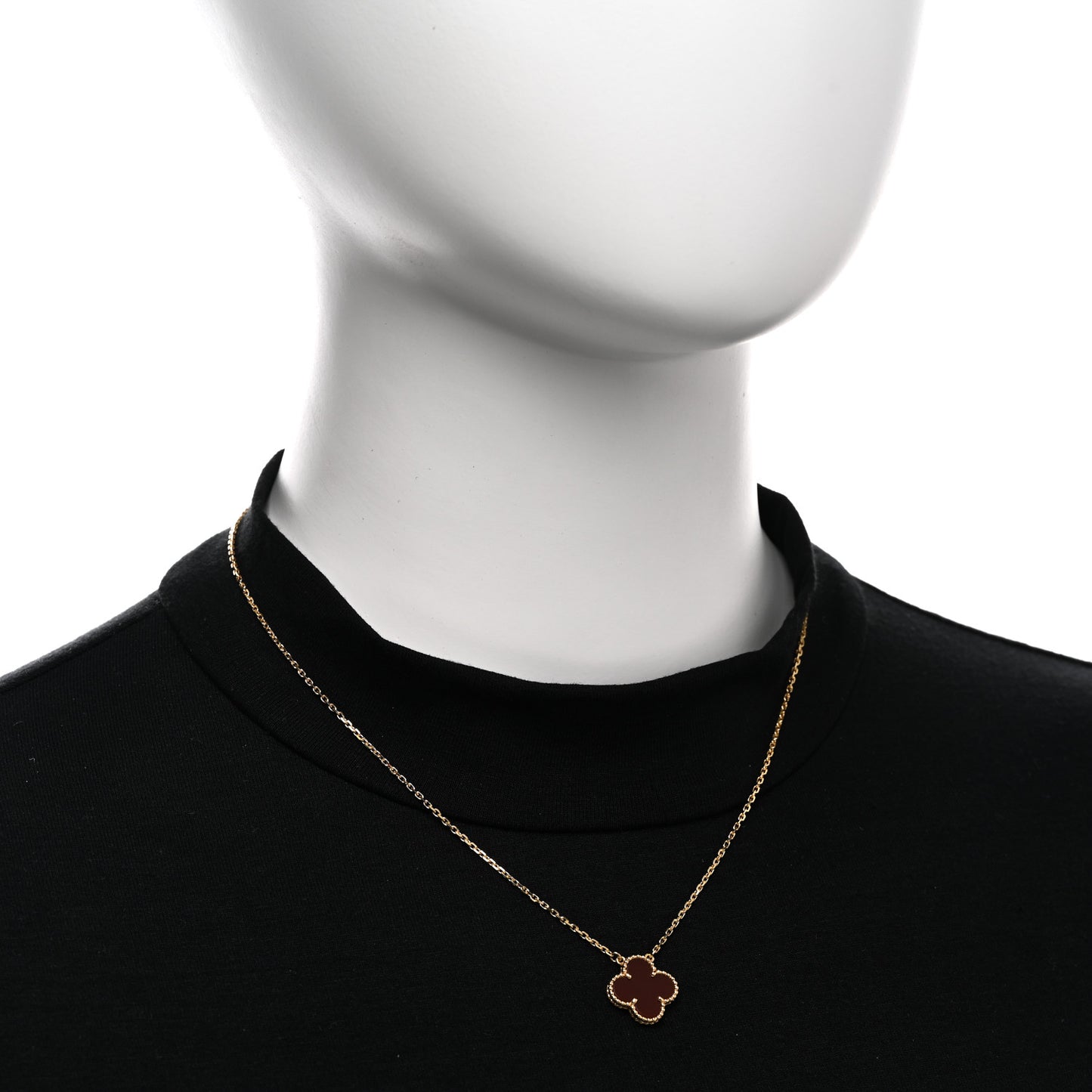 18K Yellow Gold Carnelian Vintage Alhambra Pendant Necklace