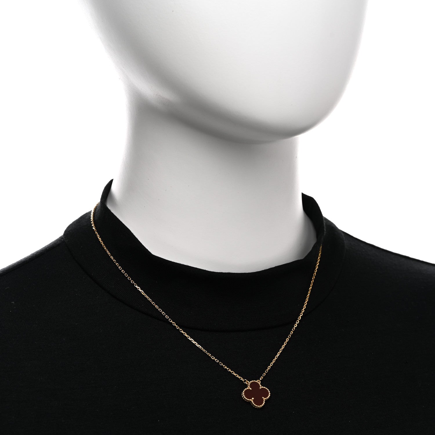 Van Cleef & Arpels 18K Yellow Gold Carnelian Vintage Alhambra Pendant Necklace 2 of 5