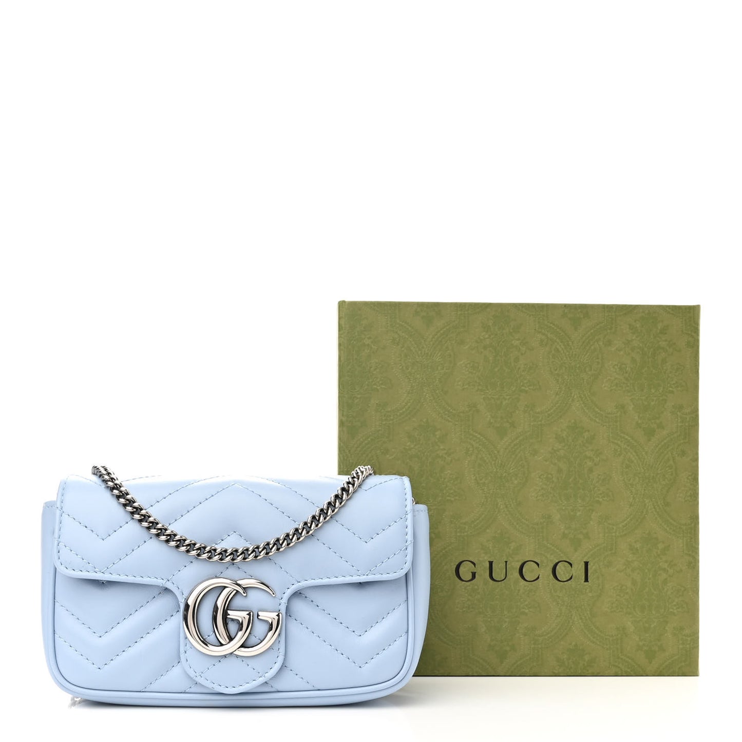 Calfskin Matelasse Super Mini GG Marmont Shoulder Bag Porcelain Light Blue