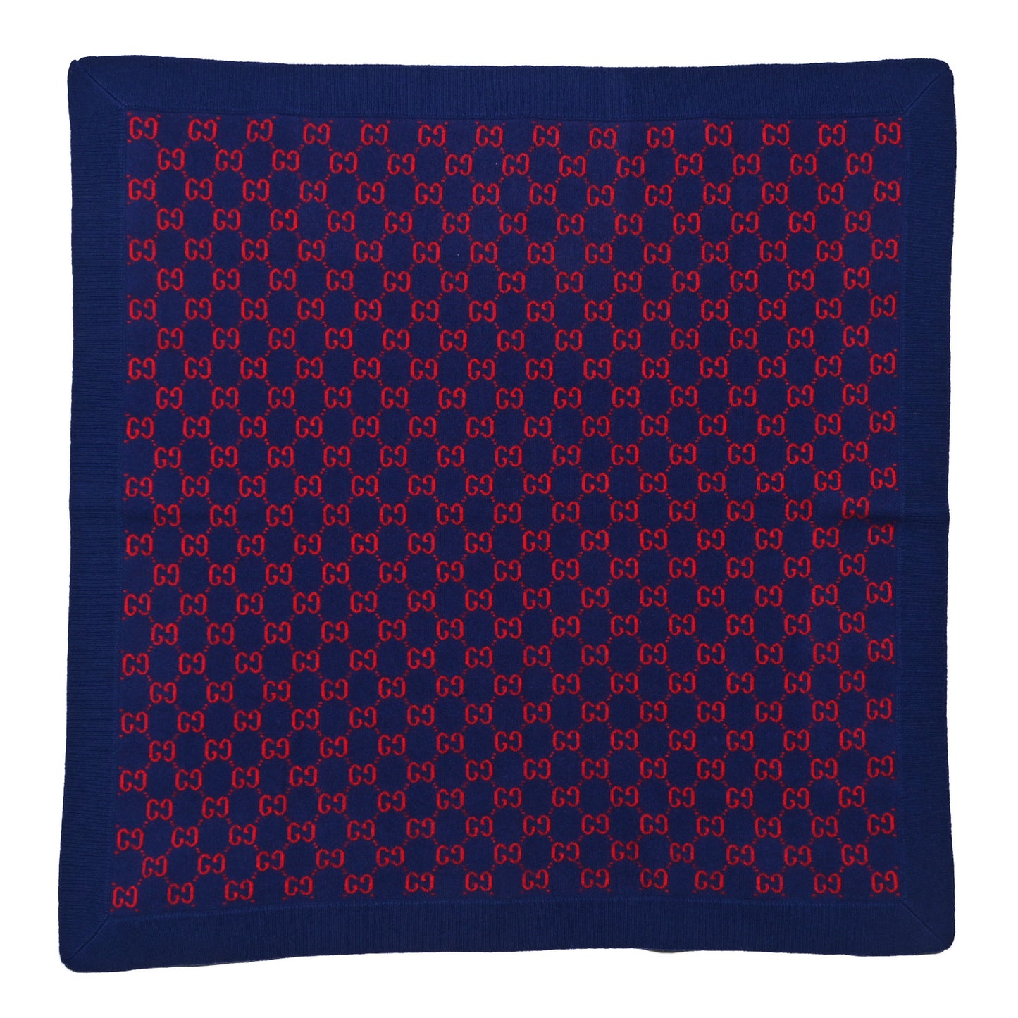 Wool GG Monogram Square Scarf Navy Red