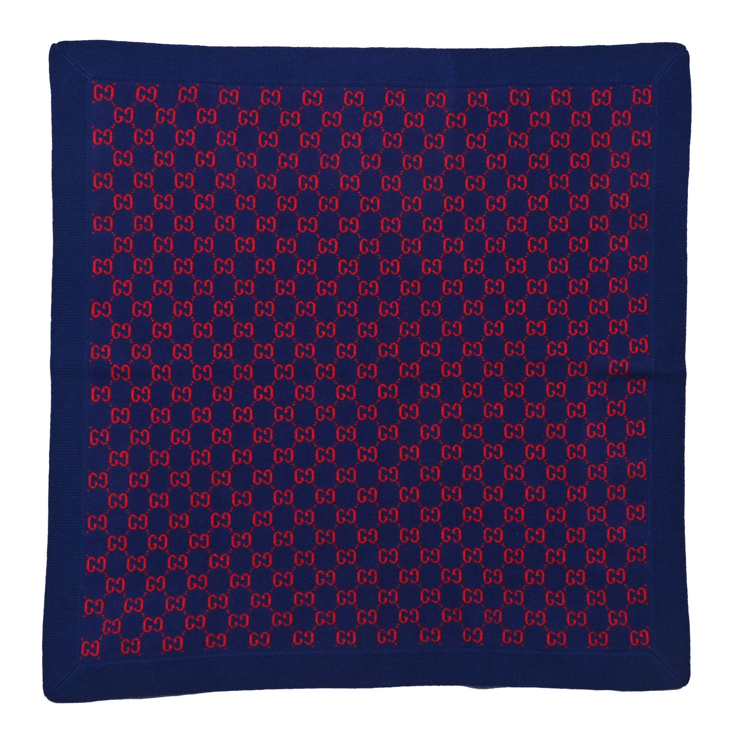 Gucci Wool GG Monogram Square Scarf Navy Red 1 of 5