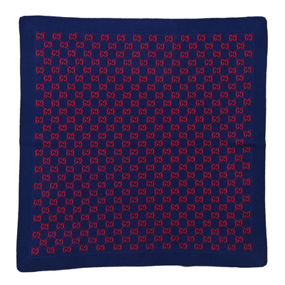 Gucci Wool GG Monogram Square Scarf Navy Red 1 of 5