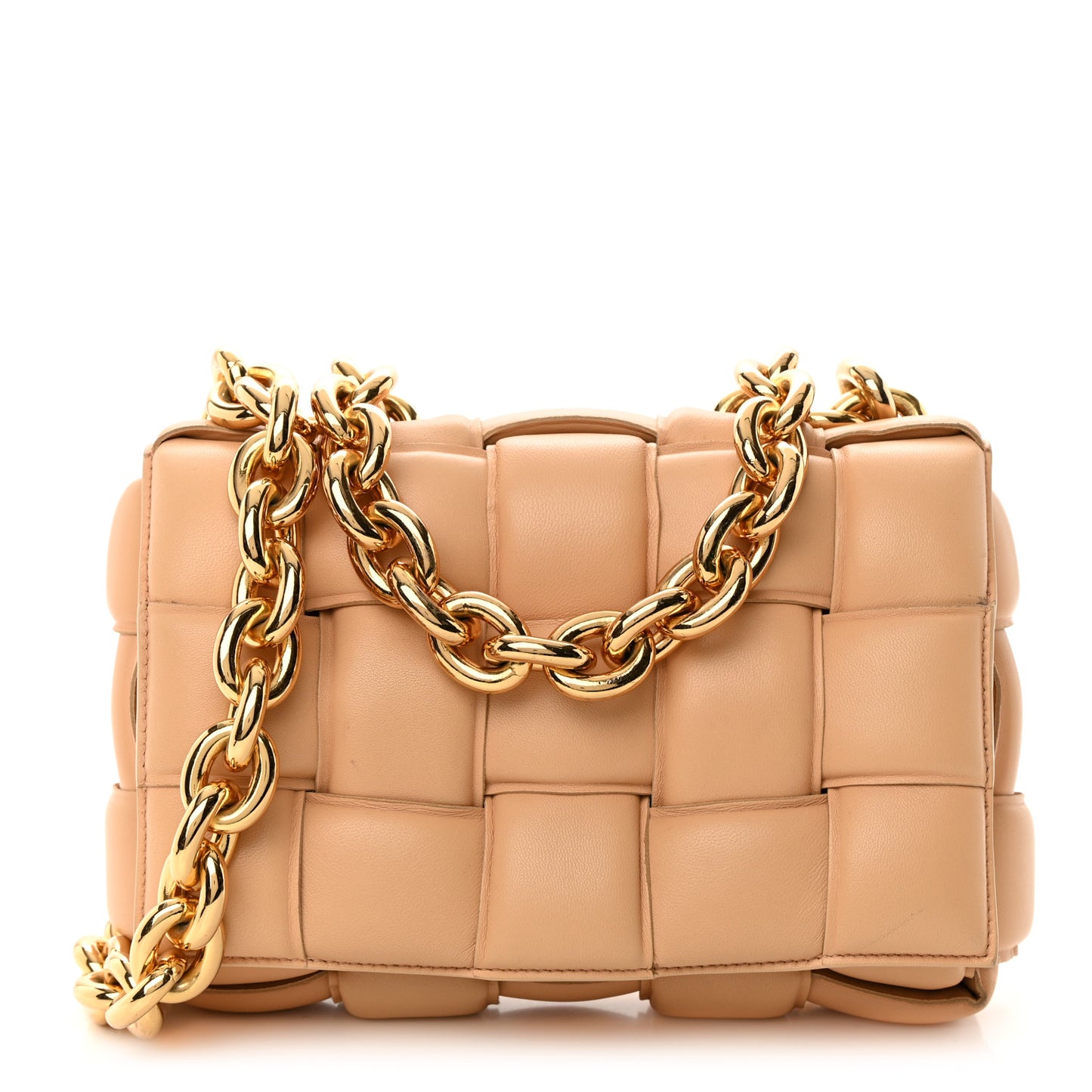 Lambskin Maxi Intreccio Padded Chain Cassette Crossbody Bag Almond