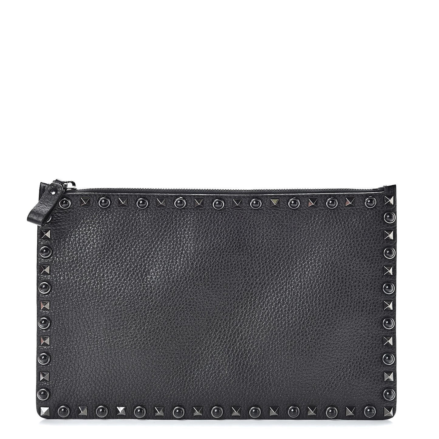Pebbled Calfskin Onyx Large Rockstud Rolling Zip Pouch Black